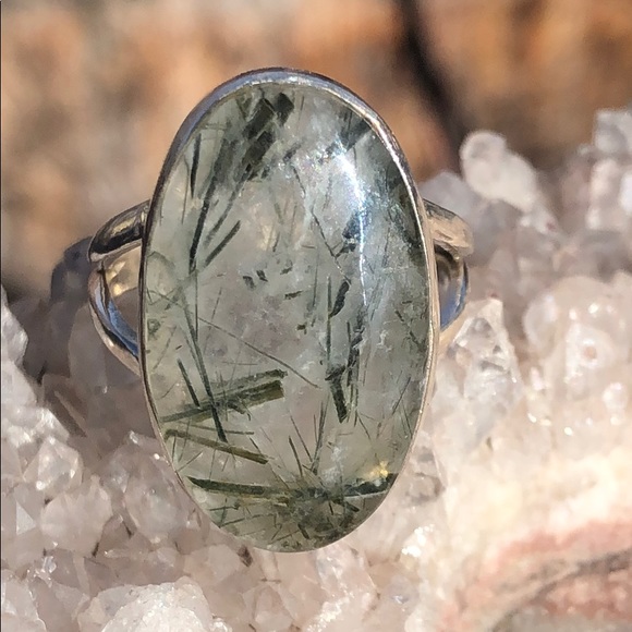 BOUTIQUE GREEN RUTILE IN QUARTZ 925 SILVER RING 7 - Picture 7 of 12